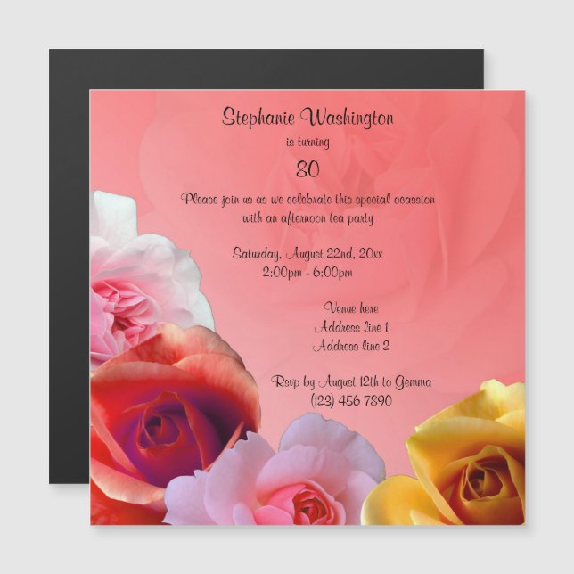 Garland Of Roses 80th Birthday Party Magnetic Invitation (Front/Back)
