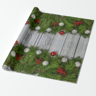 Garland on Barn Wood Christmas Wrapping Paper