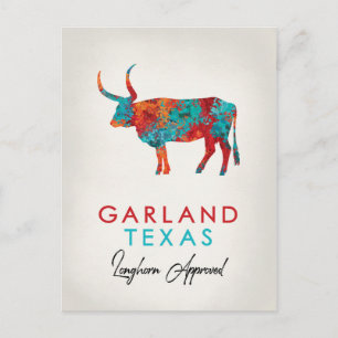 Garland Texas Colourful Longhorn Postcard