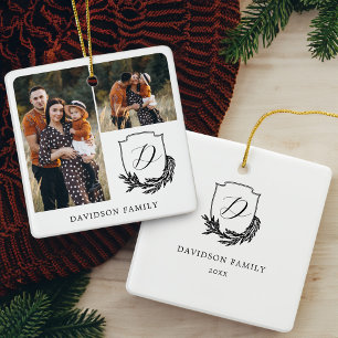 Garland Wreath Monogram Family Photo Gallery Black Ceramic Ornament