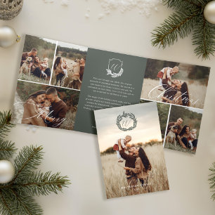 Garland Wreath Monogram Photo Gallery Christmas Tri-Fold Holiday Card