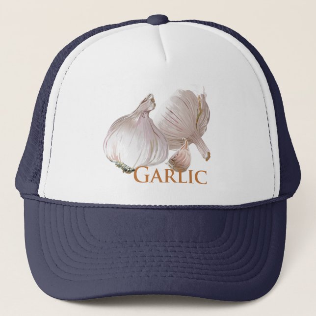 Garlic and Garlic Clove Trucker Hat (Front)