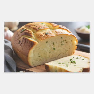 Garlic bread on butcher block rectangular sticker