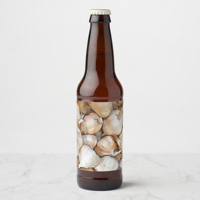 Garlic Bulbs Artistic Black Outline Art Beer Bottle Label (Front)