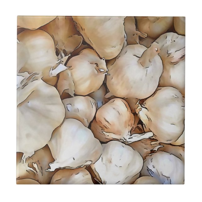 Garlic Bulbs Artistic Black Outline Art Ceramic Tile (Front)