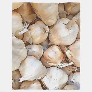 Garlic Bulbs Artistic Black Outline Art Fleece Blanket