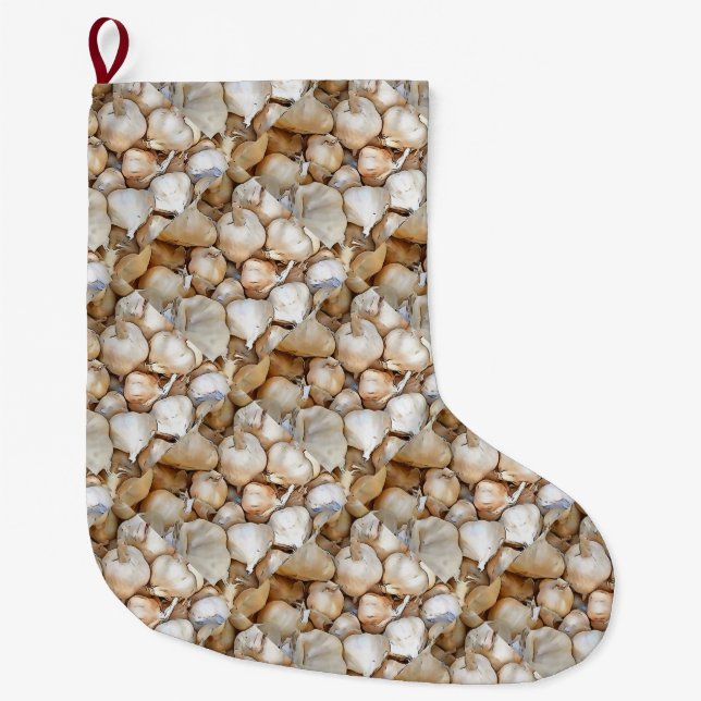 Garlic Bulbs Artistic Black Outline Art Large Christmas Stocking (Front)