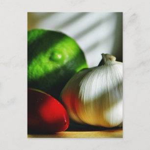 Garlic Bulbs Limes Chillies Peppers Chilli Postcard