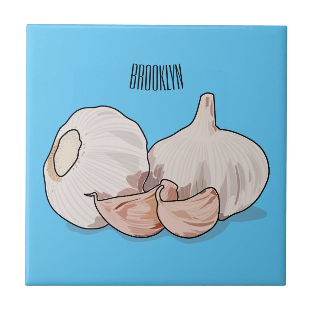 Garlic cartoon illustration   ceramic tile (Front)