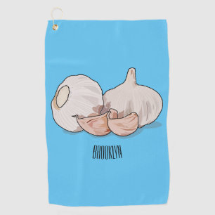 Garlic cartoon illustration golf towel