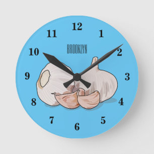 Garlic cartoon illustration round clock