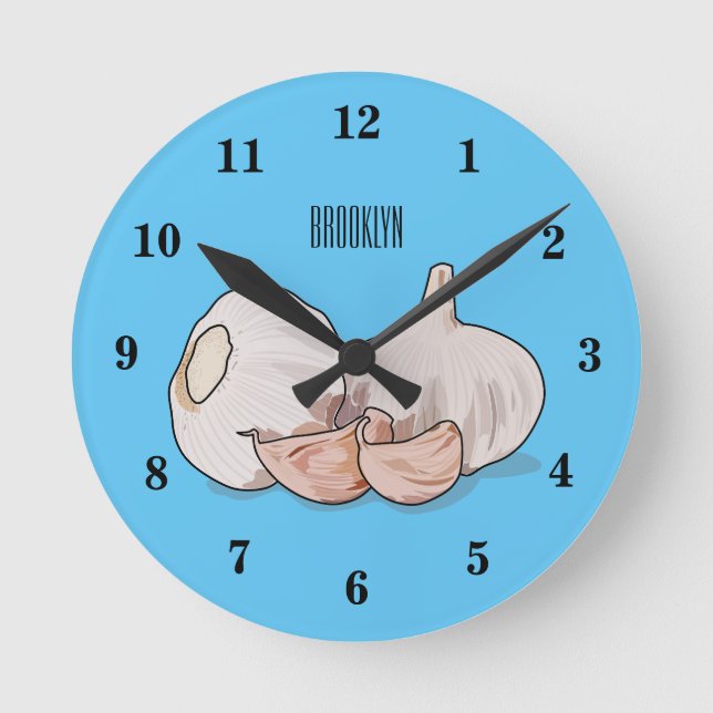 Garlic cartoon illustration round clock (Front)