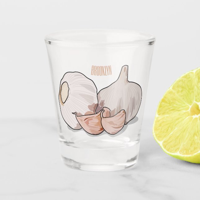 Garlic cartoon illustration   shot glass (Front)