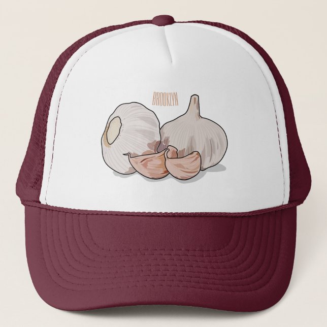 Garlic cartoon illustration   trucker hat (Front)