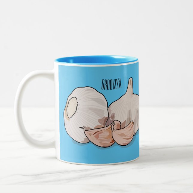 Garlic cartoon illustration   Two-Tone coffee mug (Left)