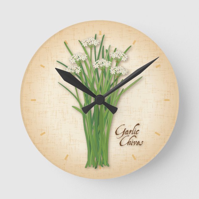 Garlic Chives Herb Round Clock (Front)