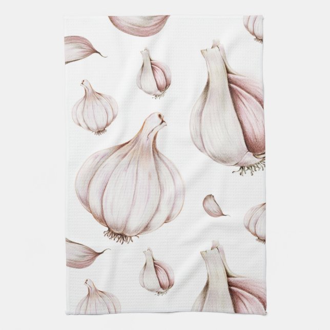 Garlic Clove Pattern | Simple White Tea Towel (Vertical)