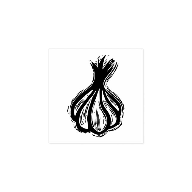 Garlic Cooking Vegetable Gardening Rustic Linocut Rubber Stamp (Imprint)