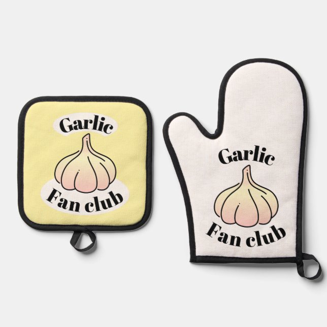 Garlic fan club oven mitt & pot holder set (Front)