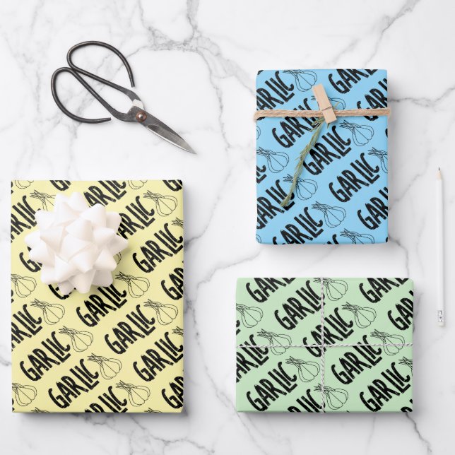 Garlic Garlic Text Wrapping Paper Sheet (Front)