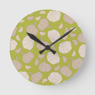 Garlic Pattern - Garlic Cloves & Bulb Kitchen Round Clock