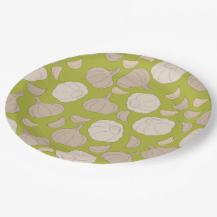 Garlic Pattern - Garlic Cloves & Bulb Paper Plate