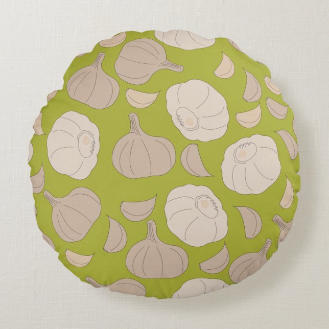 Garlic Pattern - Garlic Cloves & Bulb Round Cushion (Front)