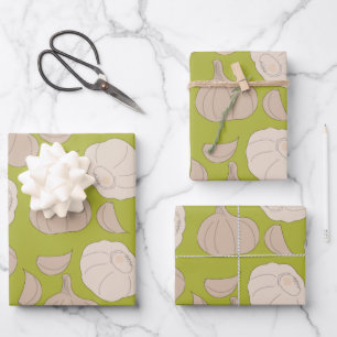 Garlic Pattern - Garlic Cloves & Bulb Wrapping Paper Sheet