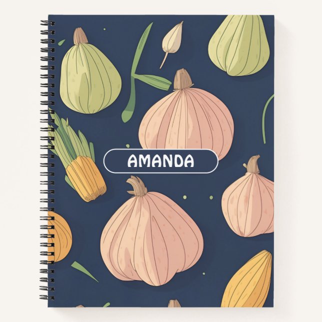 Garlic Watercolor Colourful Personalised Pattern Notebook (Front)