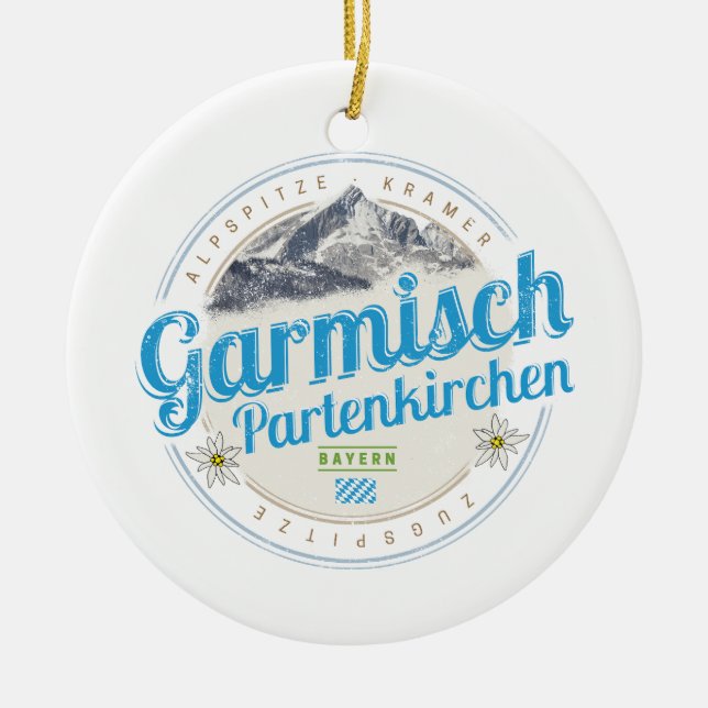 Garmisch Partenkirchen Bavaria Vintage Alps Ceramic Ornament (Front)