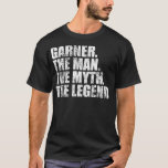 GarnerGarner Family name Garner last Name Garner S T-Shirt<br><div class="desc">GarnerGarner Family name Garner last Name Garner Surname Garner Family Reunion .Funny, Family, Sports, Music, Education, Animals, Jobs, Names, Graphic, Tees Shirt, Funny Sayings, Vintage, Holidays, Gifts, party, souvenir, pride, vacation, clothing outfit apparel gift for Father's Day, Christmas, Birthday, Mother's Day, Anniversary, Graduation, Halloween, 4th of July, Retirement, St. Patrick's...</div>