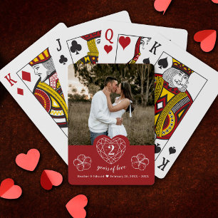 Garnet 2nd Wedding Anniversary heart red cotton Playing Cards