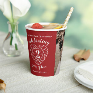 Garnet 2nd Wedding Anniversary outline heart photo Paper Cups