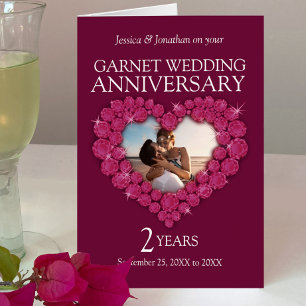 Garnet 2nd wedding anniversary photo heart Card