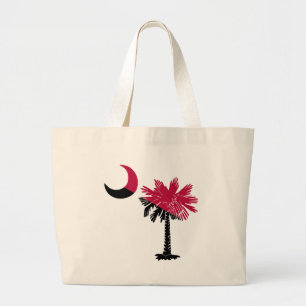 Garnet and Black Palmetto Large Tote Bag