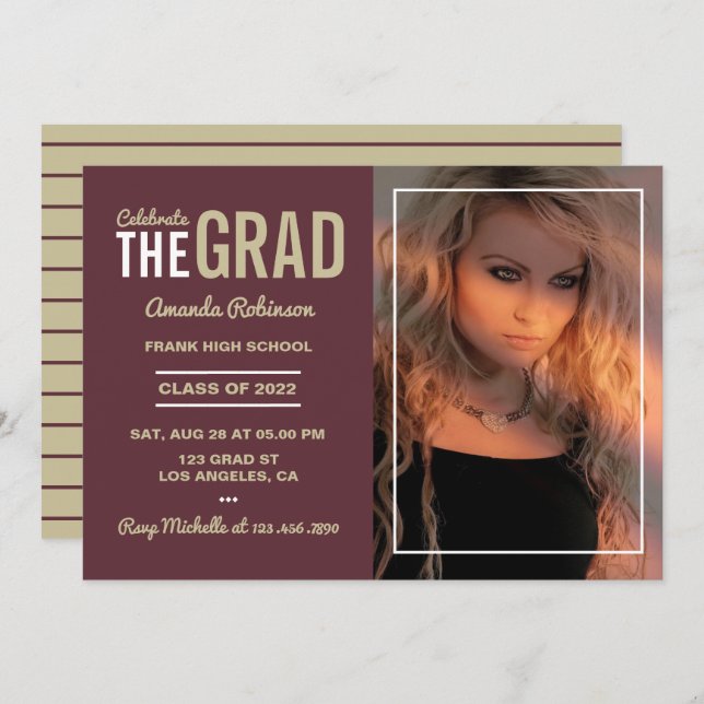 Garnet and Gold Graduation Party Invitation (Front/Back)
