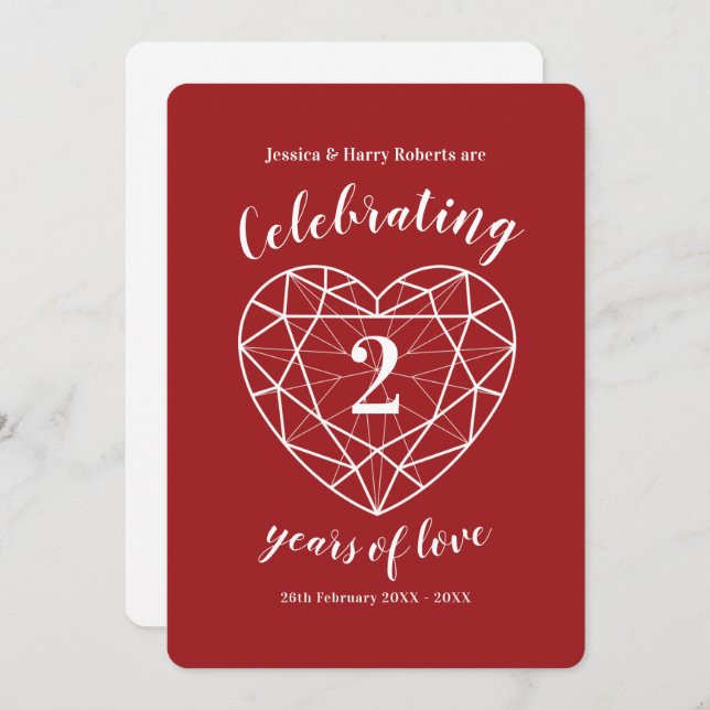 Garnet Anniversary 2 years of love party invites (Front/Back)