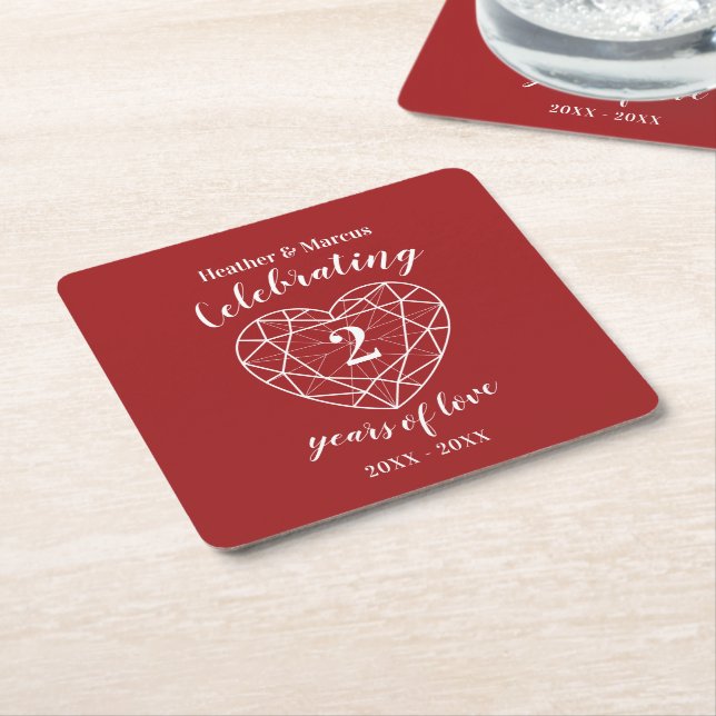 Garnet celebrating 2 years of love party coasters (Angled)