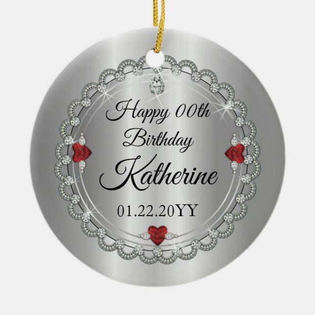 Garnet | Diamonds January Birthstone Birthday Ceramic Ornament (Front)