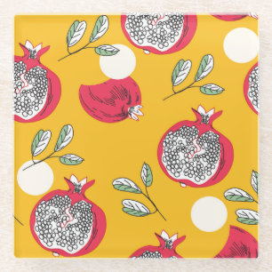 Garnet Fruit: Hand-Drawn Vintage Pattern. Glass Coaster