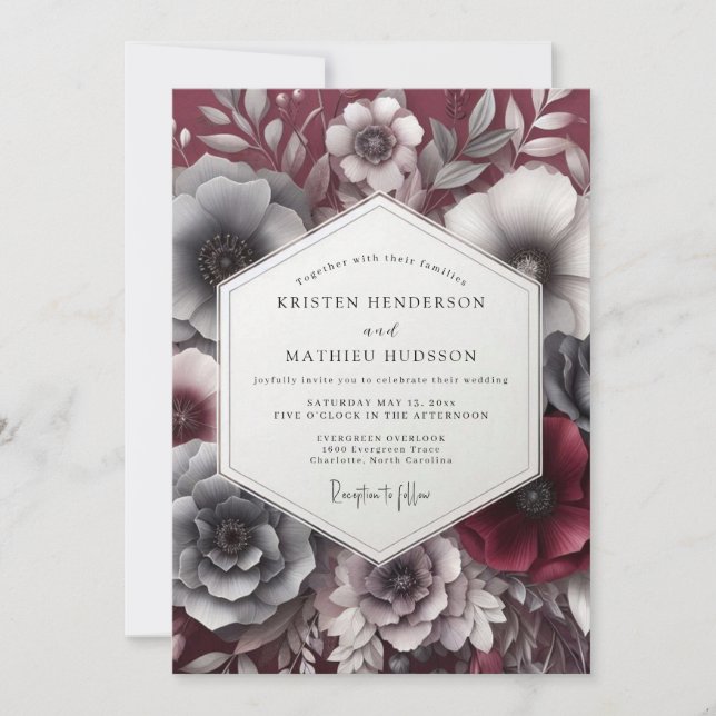 Garnet Gloaming Posy Wedding Invitation (Front)