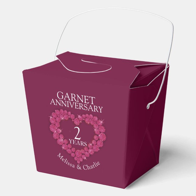 Garnet heart 2nd wedding anniversary custom red favour box (Front)