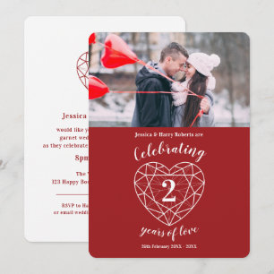 Garnet heart anniversary 2 years photo invitations