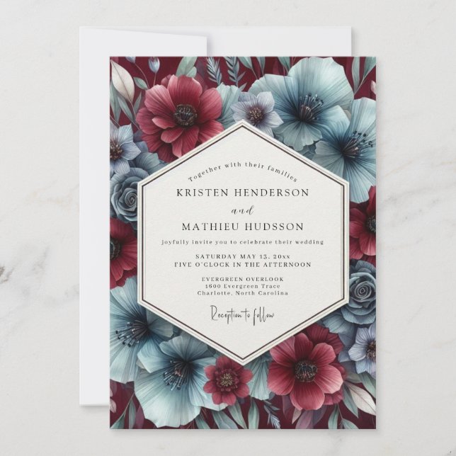Garnet Icy Bloom Wedding Invitation (Front)