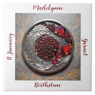 Garnet January Birthstone Name Art Ceramic Tile