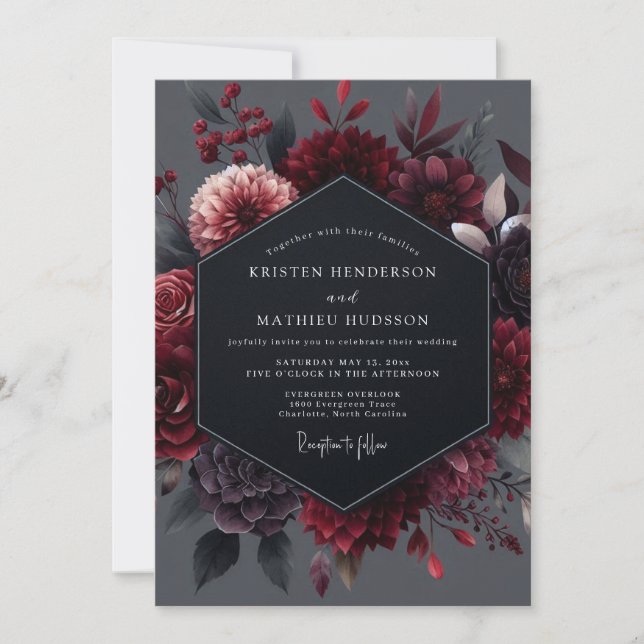 Garnet Noir Botanical Wedding Invitation (Front)