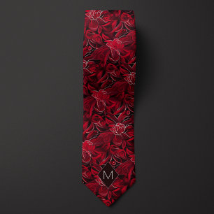 Garnet Red Botanical Monogram Tie
