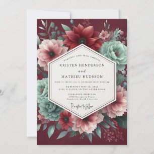 Garnet Teal Dramatic Wedding Invitation