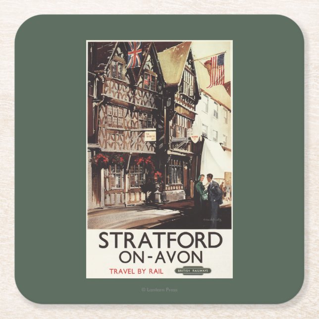 Garrick Inn and Harvard House Rail Poster Square Paper Coaster (Front)