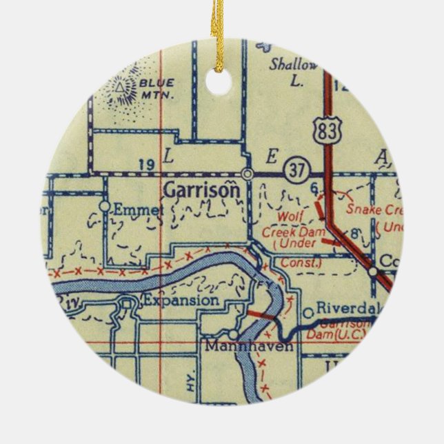 Garrison ND Old Map Ceramic Ornament (Back)